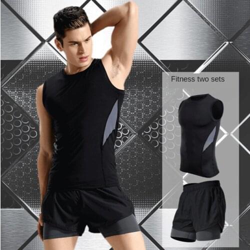 Vest Sports Suit Mens Elastic Tight Quick-Dry Vest Double-Layer Run Shorts Training Muscle Fitness Suit Jogging Suits for Men