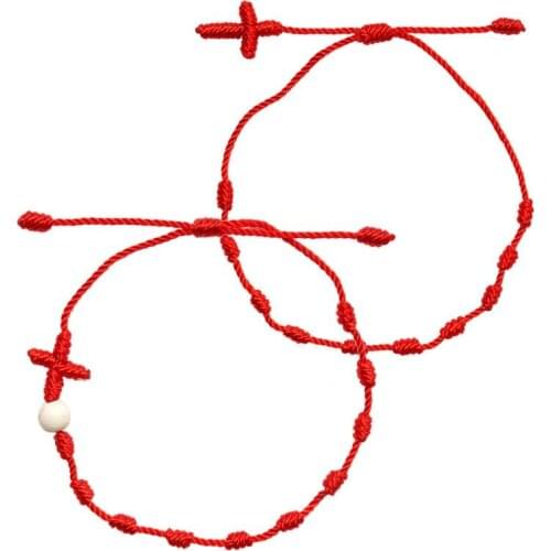 2Pcs Handmade Cross 7 Knots Red String Bracelet Good Luck Amulet for Success and Prosperity Friendship Bracelets Kit