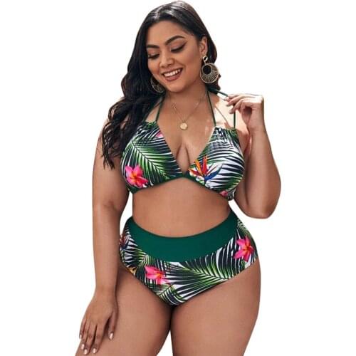 2021 New Large Size Swimsuit European and American Bikini Plus Size Swimwear Split Swimsuit Fat Bikini