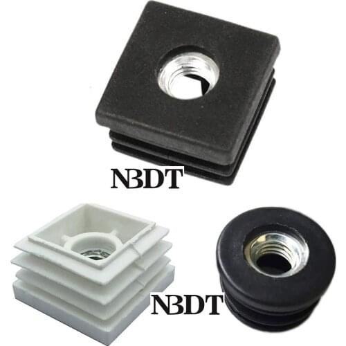 40Pcs Square Round Black White Plastic Tube Pipe End Insert Cap Built-in Embeded M6 M8 Nut For Leveling Feet