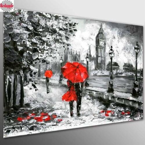 Diamond Embroidery red couple,London Street scenery,5d diamond painting black white art picture of rhinestones mosaic home decor