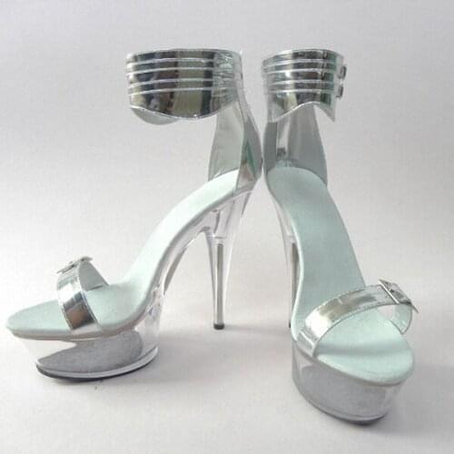 Elegant Crystal Shoes 15cm Ultra High Heels Sandals Silver Bride Wedding Shoes 6 Inch Platform Heels Crystal Strappy Sandals