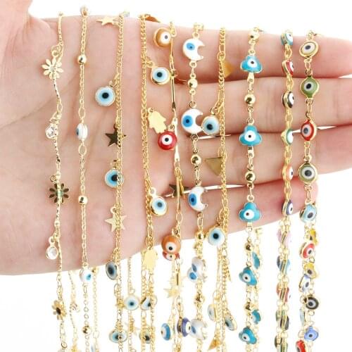 1 Meter Fashion Stainless Steel Gold Color Devils Eyes Daisy Star Beads Chains For Jewelry Women Party Necklaces Ankle Bracelet