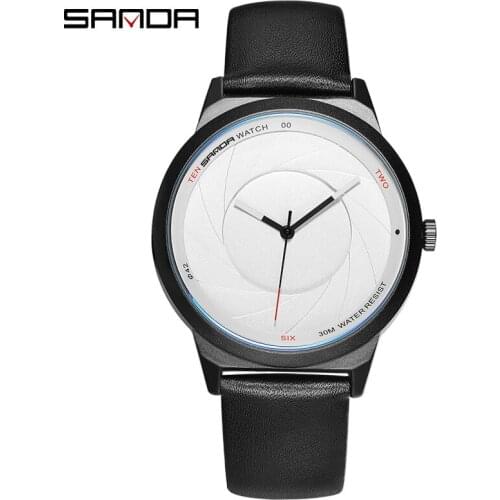SANDA 1008 New Fashion Men/Women/Couple Watch Quartz Wristwatches Genuine Leather Strap Watches 30M Waterproof Relogio Masculino