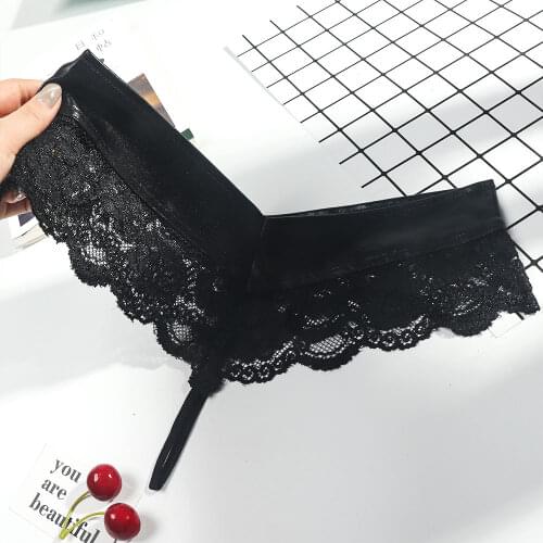 Black Erotic Latex Lace Panties Women Sexy Black Leather Thongs Seamless T-back Briefs Sex Underwear