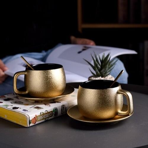European Golden Coffee Set Frosted Ceramic Tea Cup Espresso Tazas Teacup Mug English Afternoon Party Drink Home Drinkware