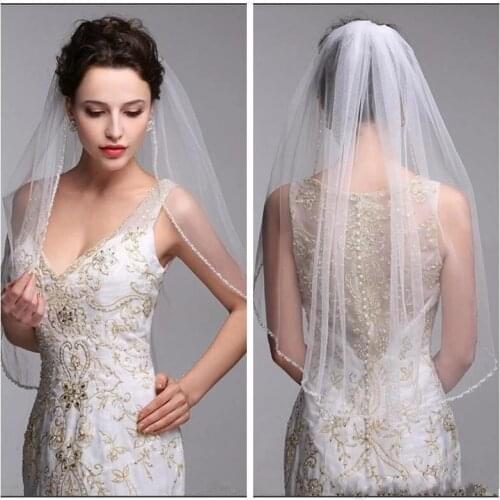 Hot Selling Bridal Veils With Comb Elbow Length Tulle Beaded Edge Short Wedding veil 2023