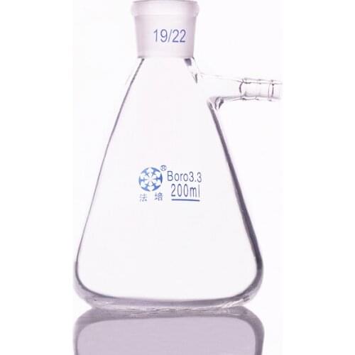 Filtering flask with side tubulature,Capacity 200ml,Ground mouth 19/22,Triangle flask with tubules,Filter Erlenmeyer bottle