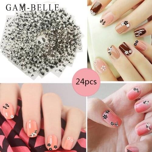 GAM-BELLE 24 Sheets/Lot Flowers Design Nail Stickers 3D DIY Nail Art Decorations Tools Nail Sticker Decal Wraps Accessories