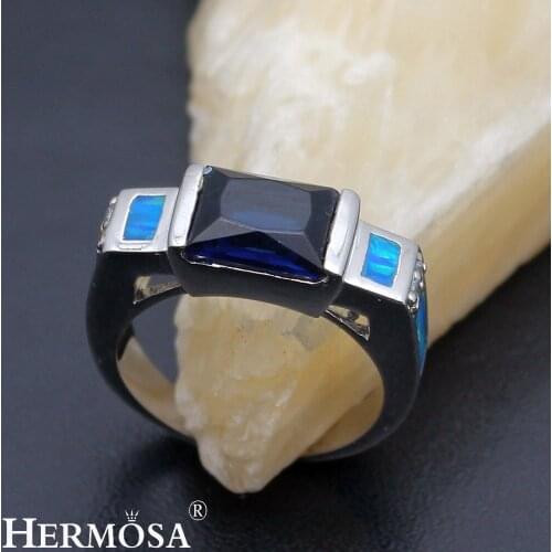 Hermosa Free Shipping Big Promotion Natural Blue Australian Opal Wedding Ring Size 6.5 DF96