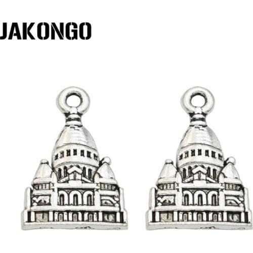 JAKONGO Antique Silver Plated Castle Charms Pendant for Jewelry Making Bracelet Accessories DIY Handmade 24x16mm 20PCS/lot