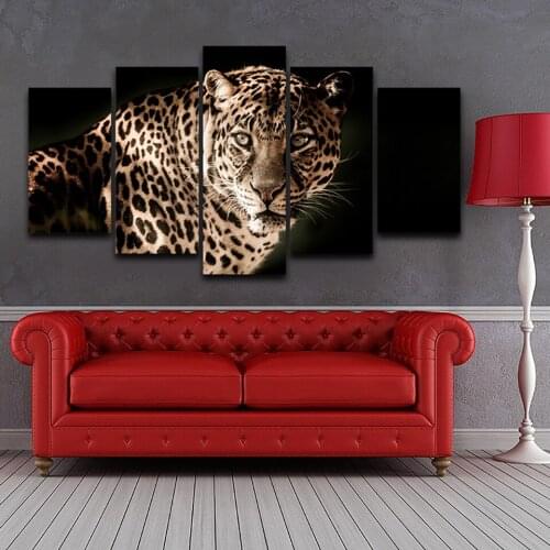 Painting On Canvas Decor Posters HD Printed Modern 5 Panel Ferocious Leopards Modular Picture Wall Art Home Frame Living Room