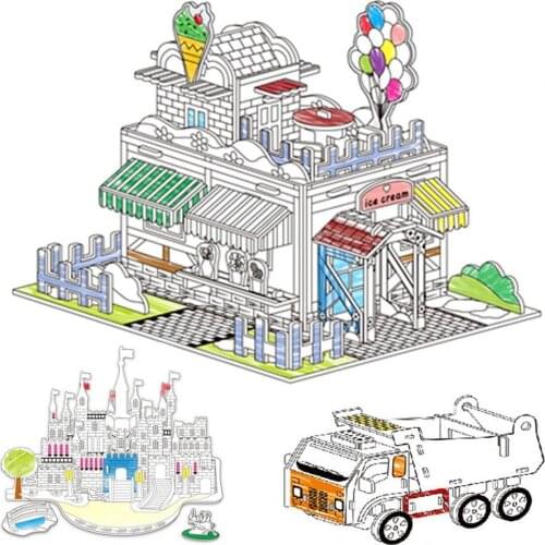 Cardboard Playhouse 3D Puzzle Jigsaw DIY Art Craft Children Educational Toy