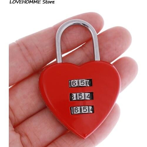 1PC Mini Cute Luggage Lock 3 Digit Luggage Suitcase Padlock Red Heart Shaped Coded Lock