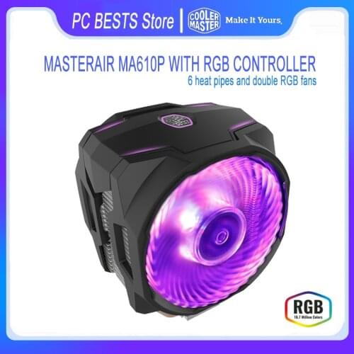 Cooler Master T610P 120mm CPU Cooler 6 Heat pipes and Double RGB Fans with Controller For Intel 115x 2011 2066 AMD AM4 AM3