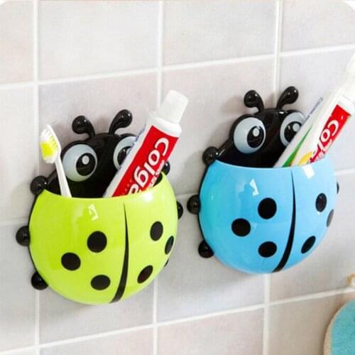 Cute Ladybug Cartoon Sucker Toothbrush Holder Suction Hooks / Household Items / Toothbrush Rack / Bathroom Set #69824