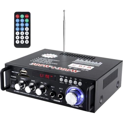 300+300W DC 12V/220V Mini Power Amplifier Speaker Power Amplifier Card U Disk Radio Bluetooth Power Amplifier EU US Standard