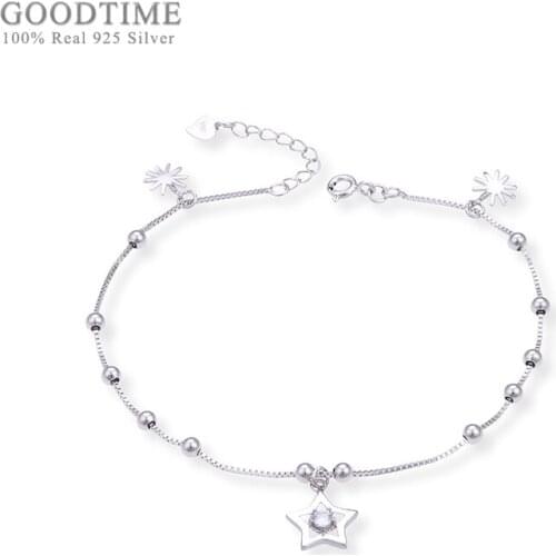 Fashion Women Anklet 925 Sterling Silver Star Beads Flower Anklet Student Girl Fresh Decoration Jewelry Girl Foot Accessories