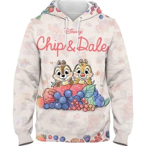 Disney Sweatshirt Chip Dale Chipmunk Cartoon Letter Print Fashion Unisex Couples Pocket Children Hoodie Pullover Long Sleeve Top