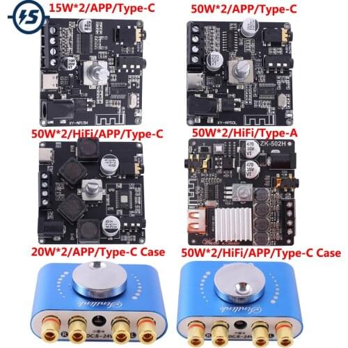 HiFi Bluetooth Amplifier Module Dual Audio Stereo Module APP Controller BLE5.0 USB/AUX/PC Music Input 50W+50W 15W+15W 20W+20W