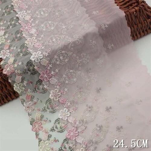 Soft Embroidered Flower Mesh Lace Fabric DIY Skrit Curtain Dress Clothing 24.5cm Wide 10yards Sewing Accessories V2770