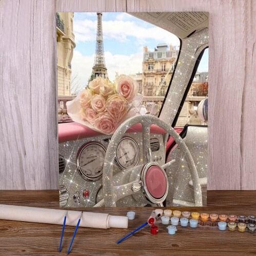 Landscape Flower Car Eiffel Tower Paint By Numbers Complete Kit Oil Paints 40*50 Painting On Canvas Wall Paintings Wholesale