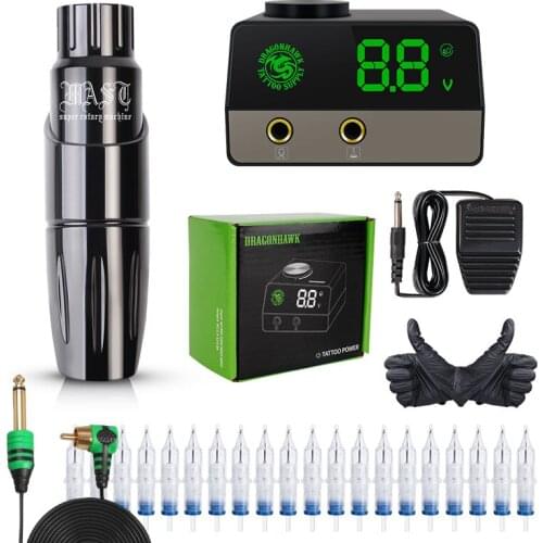 DragonHawk Tattoo Pen Kit Mast Makeup Machine Set Motor Rotary Pen Permanent Makeup Needles LCD Power Supplies