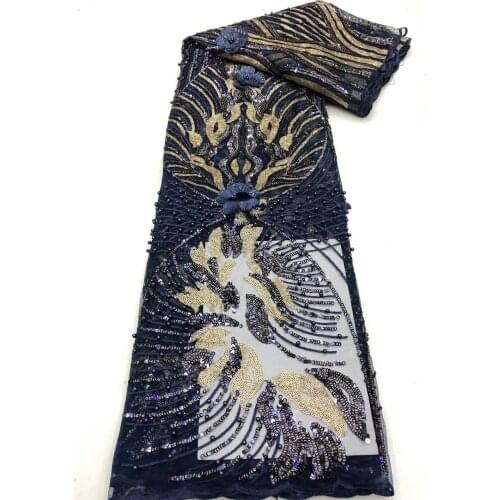 The new exquisite multi-color sequins beaded with 3D applique tulle embroidery, African lace fabric, suitable for fashionable