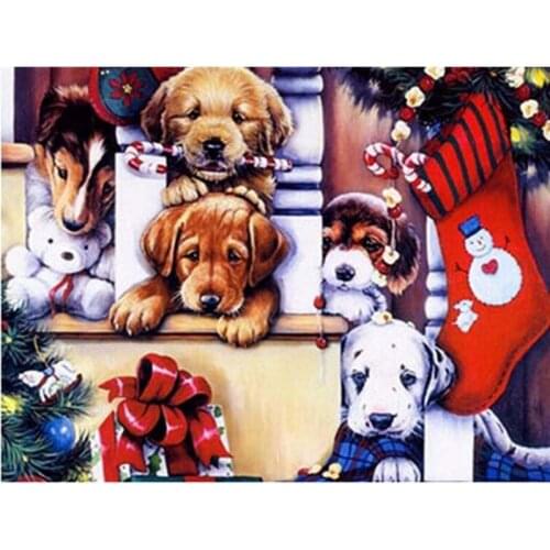 New Arrival Diy 5D Full Drill Diamond Embroidery Dog Craft Kit Diamond Painting Animal Mosaic Christmas Socks Home Decoration