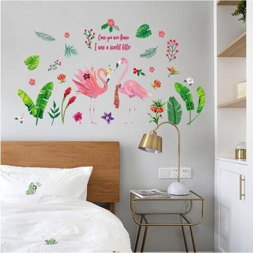 New flamingo stickers fresh bedroom porch living room dining room TV background wall and other decorative wall stickers