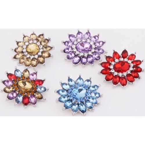 Fashion beauty charm Rhinestone colorful flowers 18MM snap buttons fit snap bracelet snap jewelry wholesale KZ1169