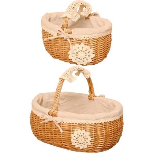 Wicker Storage Basket Rattan Fruit Picnic Basket Snacks And Debris Organizers Photography Props Household Decoration Organizer