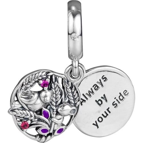 Fits Pandora Bracelets 925 Sterling Silver Always By Your Side Dangle Beads Charms DIY Jewelry Making Gift for Women Berloques