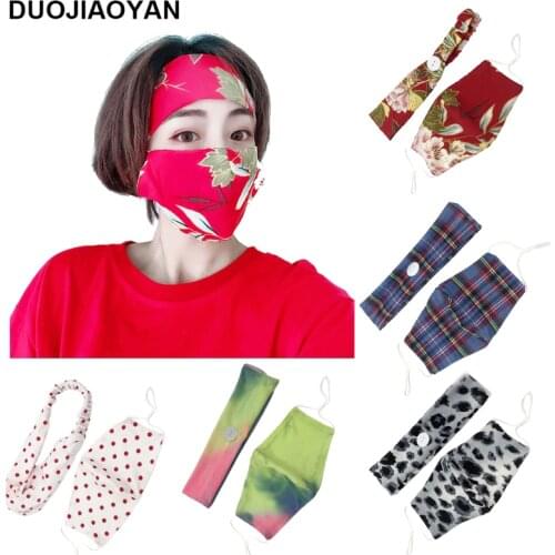 DUOJIAOYANEuropean and American fashion breathable sports hairband retro lattice printed button headband two-piece mask headband