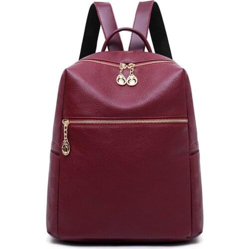 Simple Women Backpack Large Capacity Female Shoulder Bag PU Leather School Bag for Girls Teenagers Travel Backpack Black Red Bao