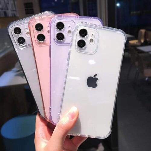 Gimfun Square Fluorescent Color Clear Phone Case for iPhone 11 12 Mini Pro XS Max X XR 7 8 Plus Simple Plain Soft Silicone Case