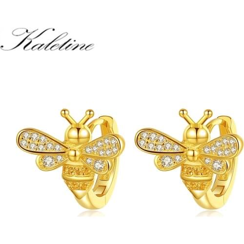 KALETINE 925 Sterling Silver Exquisite Golden Bee Hoop Earrings for Women Fine Jewelry Hypoallergenic Jewelry Initial Earrings