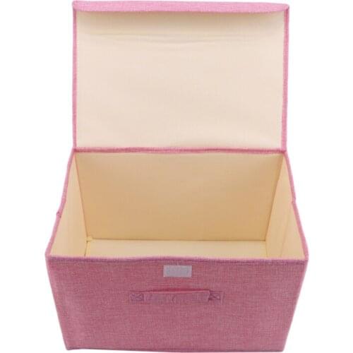 Foldable Cotton Linen Cloth Laundry Storage Basket CD Storage Boxes Toys Organizer With Lids And Handles Washable Household