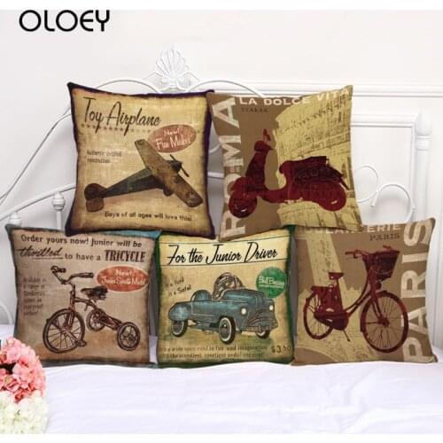 Old Car Cushion Cover Linen Square Cushion Cover Bedroom Cushion Cover Home Bedroom Hotel Decoration Cushion Cover 45 * 45cm