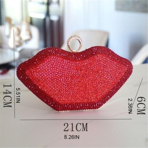066F Womens Evening Bag Retro Lips Clutch Bags Crystal Rhinestone Handbag Sparkly Crossbody Bag Party Banquet Purse