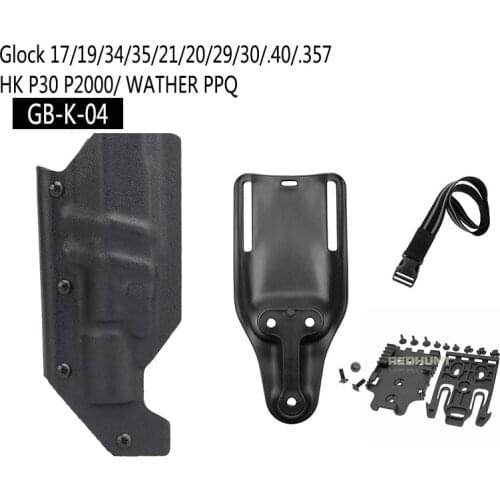 Tactical Kydex Gun Holster for Glock 17 19 20 21 34 Walther PPQ CZP-10C Pistol Case Holster with Quick Locking System Adapter