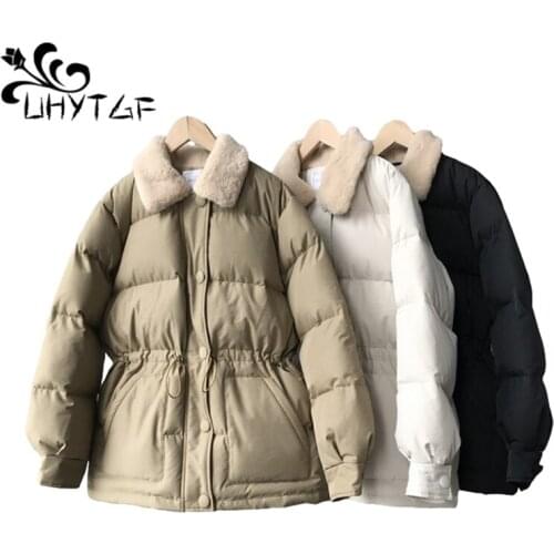 UHYTGF Woman Parkas Down Jacket Winter Jacket Women Short Coats Plus Size Outerwear Parke Coat Single-breasted Cotton Jacket 911