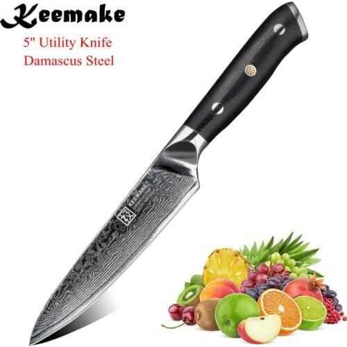 KEEMAKE 5" Utility Knife Damascus Japanese VG10 Steel Razor Sharp Blade Kitchen Chef Knives G10 Handle Fruit Cutting Tools