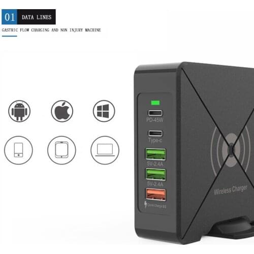 75W 5 PortS USB Phone Wireless Charger HUB Type-c PD Quick Charge 3.0 Charging Station Fast Power Adapter For Laptop iPhone 12