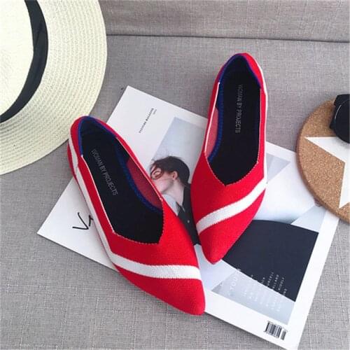 2020 New Womens Casual flats luxury Brand Shallow Mouth Pointed Ballet Female Boat Shoes Wool Knitted Maternity loafers Mixed