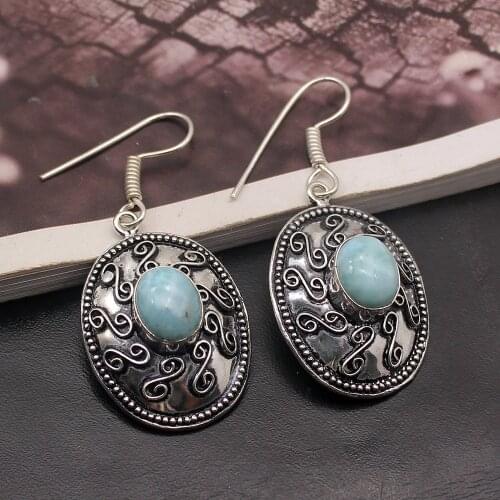 Hermosa Glorious Vintage Natural Blue LARIMAR Dangle Earrings For Women 2 Inch A119