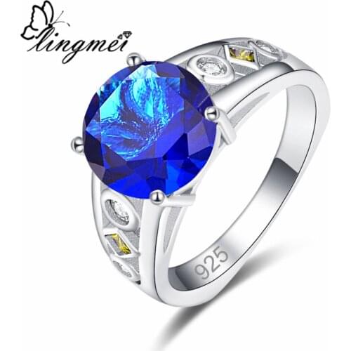 Lingmei New Comes Round Royal Blue Olive Green & Multi Purple CZ Silver ColorRing Size 6-9 Fashion Women Jewelry