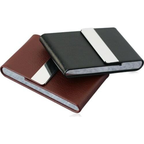 1pcs factory stainless steel PU card case aluminum alloy business card holder creative gifts custom company LOGO