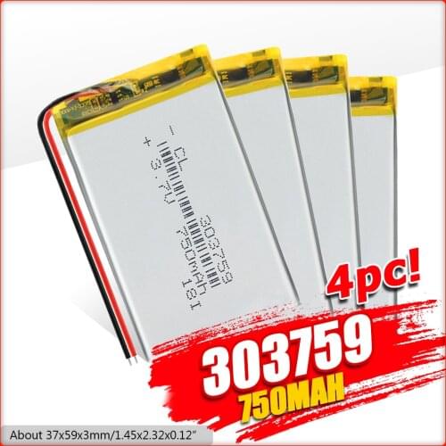 1/2/4 Pcs Li-po Lithium Ion Polymer Battery MP3 MP4 GPS DVD DVR MID Battery 3.7v 303759 750mAh Rechargeable Li-polymer Batteries