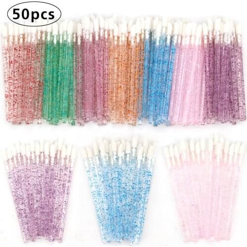 50pcs Makeup Brushes Disposable Eyelash Brush Crystal Lashes Cosmetics Eyelash Extension Supplies Applicator Cleaner Makeup Tool
